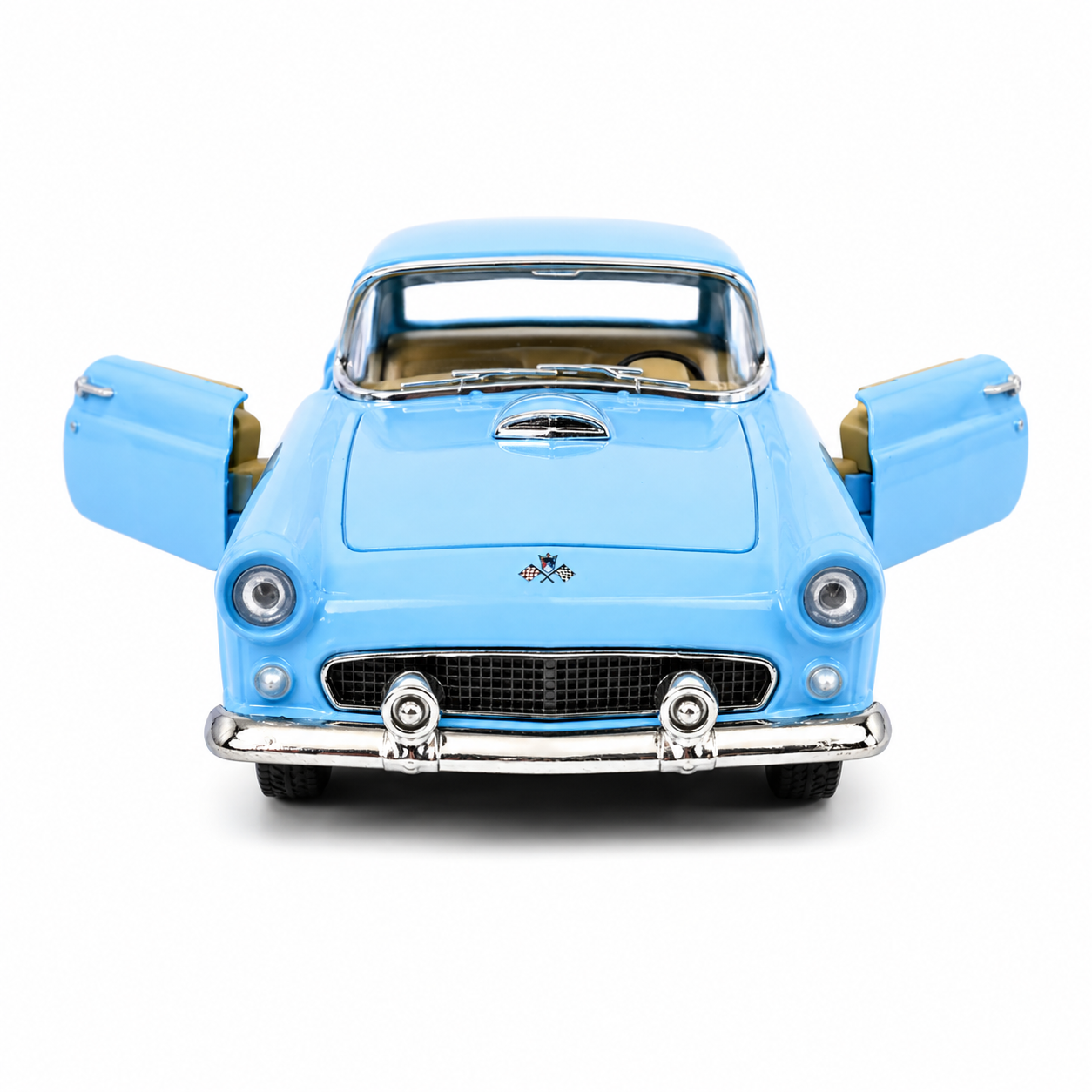 Kinsmart 1:36 1955 Ford Thunderbird Die-Cast Metal Model Car with Openable Doors, Pull-Back Action, Detailed Interior, Chrome-Style Accents & Rubber-Style Tyres – Blue Collectible Car