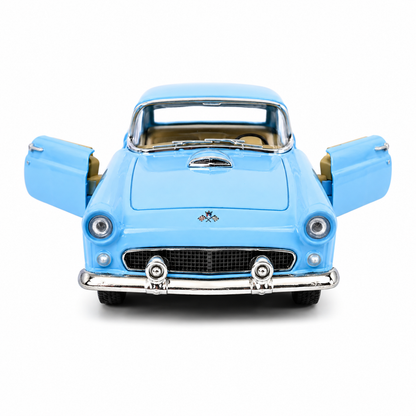 Kinsmart 1:36 1955 Ford Thunderbird Die-Cast Metal Model Car with Openable Doors, Pull-Back Action, Detailed Interior, Chrome-Style Accents & Rubber-Style Tyres – Blue Collectible Car
