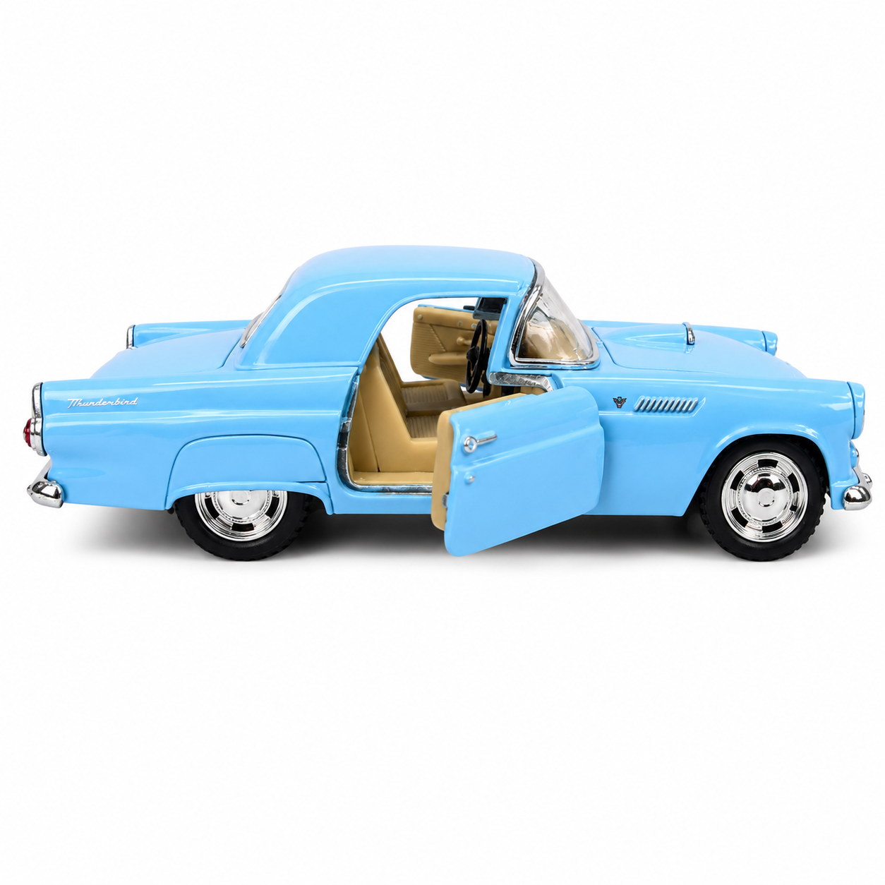 Kinsmart 1:36 1955 Ford Thunderbird Die-Cast Metal Model Car with Openable Doors, Pull-Back Action, Detailed Interior, Chrome-Style Accents & Rubber-Style Tyres – Blue Collectible Car