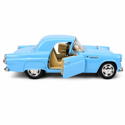 Kinsmart 1:36 1955 Ford Thunderbird Die-Cast Metal Model Car with Openable Doors, Pull-Back Action, Detailed Interior, Chrome-Style Accents & Rubber-Style Tyres – Blue Collectible Car