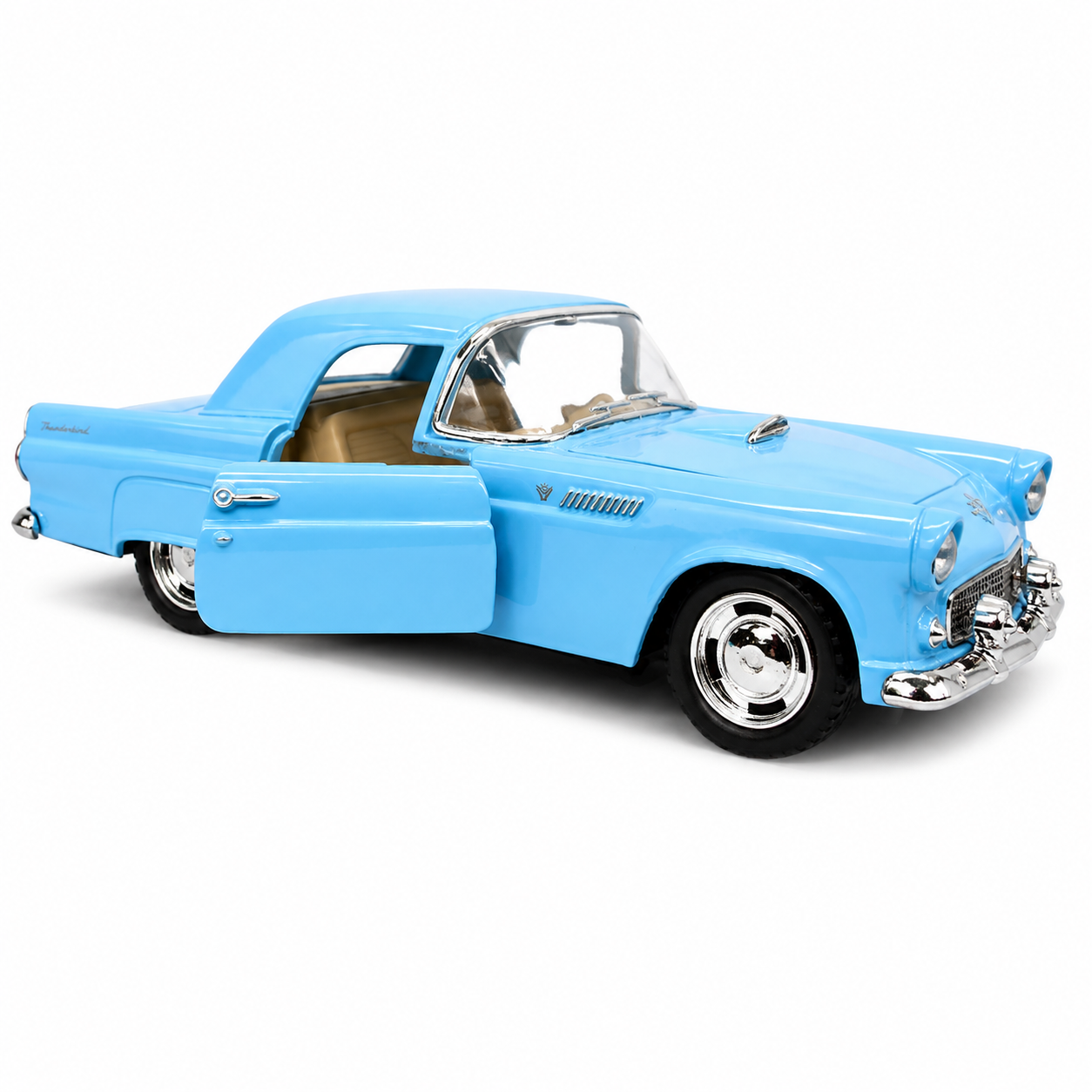 Kinsmart 1:36 1955 Ford Thunderbird Die-Cast Metal Model Car with Openable Doors, Pull-Back Action, Detailed Interior, Chrome-Style Accents & Rubber-Style Tyres – Blue Collectible Car