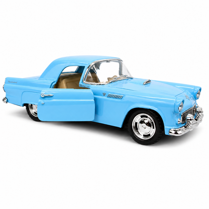 Kinsmart 1:36 1955 Ford Thunderbird Die-Cast Metal Model Car with Openable Doors, Pull-Back Action, Detailed Interior, Chrome-Style Accents & Rubber-Style Tyres – Blue Collectible Car