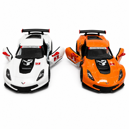 Kinsmart 1:36 Scale Corvette C7.R Die-Cast Model Car with Pull Back Action, Openable Doors & Detailed Interior | Metal Sports Car Toy for Kids & Collectors