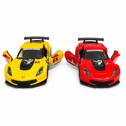 Kinsmart 1:36 Scale Corvette C7.R Die-Cast Model Car with Pull Back Action, Openable Doors & Detailed Interior | Metal Sports Car Toy for Kids & Collectors