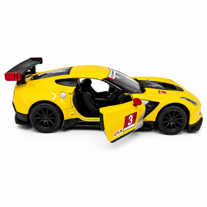 Kinsmart 1:36 Scale Corvette C7.R Die-Cast Model Car with Pull Back Action, Openable Doors & Detailed Interior | Metal Sports Car Toy for Kids & Collectors