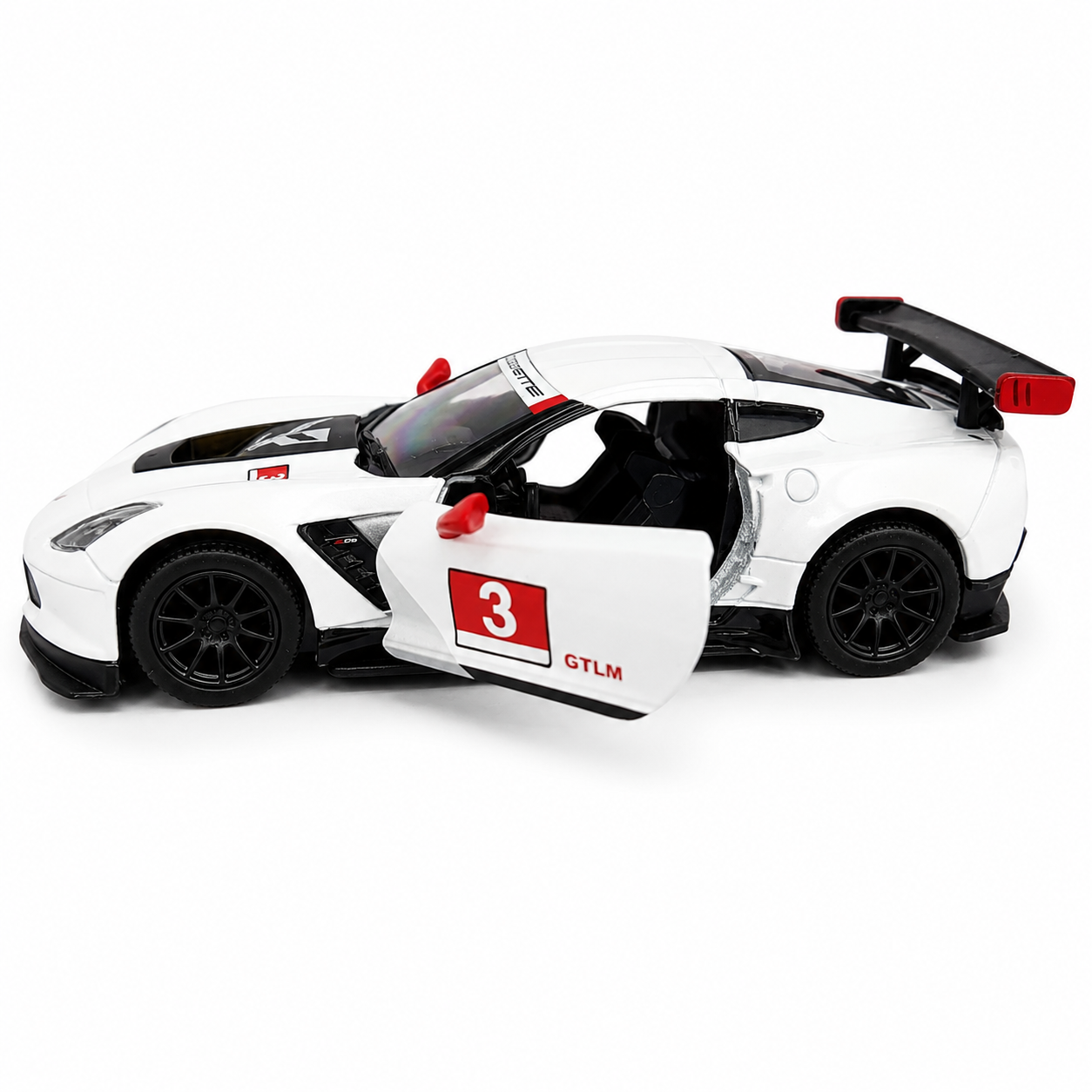 Kinsmart 1:36 Scale Corvette C7.R Die-Cast Model Car with Pull Back Action, Openable Doors & Detailed Interior | Metal Sports Car Toy for Kids & Collectors