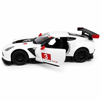 Kinsmart 1:36 Scale Corvette C7.R Die-Cast Model Car with Pull Back Action, Openable Doors & Detailed Interior | Metal Sports Car Toy for Kids & Collectors