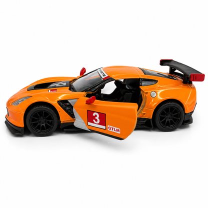 Kinsmart 1:36 Scale Corvette C7.R Die-Cast Model Car with Pull Back Action, Openable Doors & Detailed Interior | Metal Sports Car Toy for Kids & Collectors