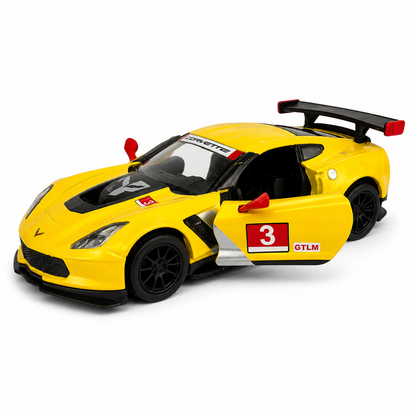 Kinsmart 1:36 Scale Corvette C7.R Die-Cast Model Car with Pull Back Action, Openable Doors & Detailed Interior | Metal Sports Car Toy for Kids & Collectors