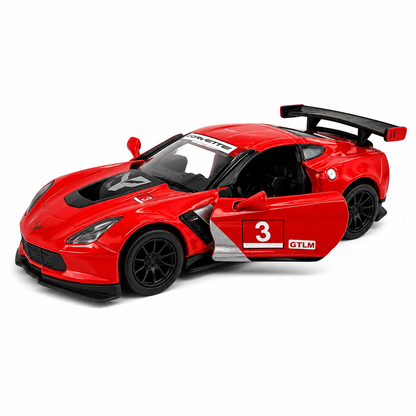 Kinsmart 1:36 Scale Corvette C7.R Die-Cast Model Car with Pull Back Action, Openable Doors & Detailed Interior | Metal Sports Car Toy for Kids & Collectors
