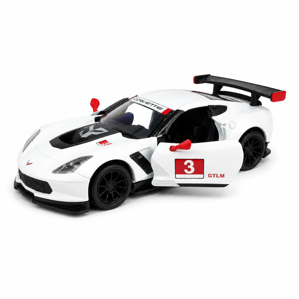 Kinsmart 1:36 Scale Corvette C7.R Die-Cast Model Car with Pull Back Action, Openable Doors & Detailed Interior | Metal Sports Car Toy for Kids & Collectors