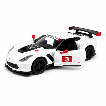 Kinsmart 1:36 Scale Corvette C7.R Die-Cast Model Car with Pull Back Action, Openable Doors & Detailed Interior | Metal Sports Car Toy for Kids & Collectors