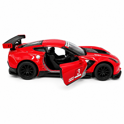 Kinsmart 1:36 Scale Corvette C7.R Die-Cast Model Car with Pull Back Action, Openable Doors & Detailed Interior | Metal Sports Car Toy for Kids & Collectors