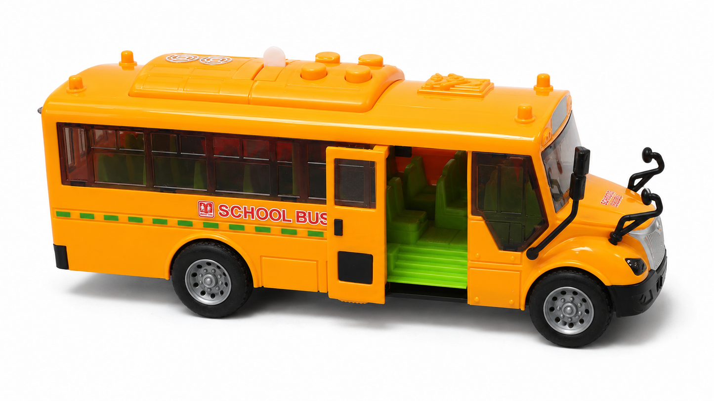 School Bus Toy with Lights & Sound, 1:24 Scale, Opening Door for Kids 3+ Years - Yellow