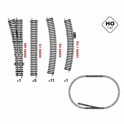 HANFIY 66609 HO 1:87 Starter Railway Track Set | 18-Piece Model Train Track Set