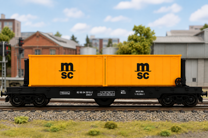 HANFIY 94244 HO 1:87 MSC Orange Container Freight Wagon Model Train Car
