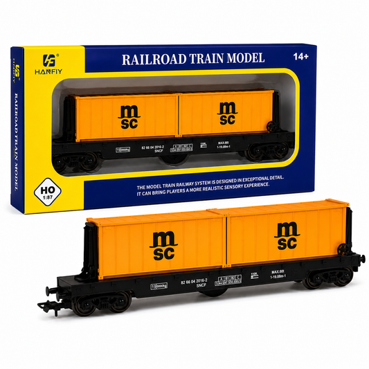 HANFIY 94244 HO 1:87 MSC Orange Container Freight Wagon Model Train Car