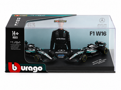 Bburago 1:64 Scale Mercedes-AMG F1 W16 George Russell #63 Seasonal Livery & British GP 2025 Collectible Die-Cast Model Set of 2