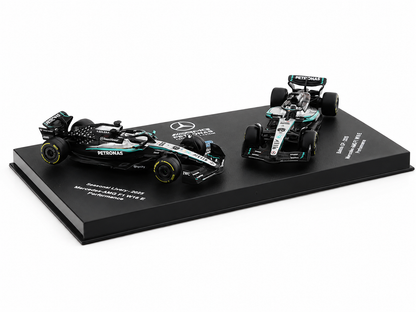 Bburago 1:64 Scale Mercedes-AMG F1 W16 George Russell #63 Seasonal Livery & British GP 2025 Collectible Die-Cast Model Set of 2