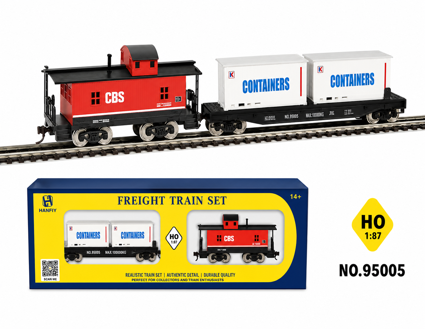 HANFIY 95005 HO 1:87 Container & CBS Freight Wagon Set | 2 Model Train Cars
