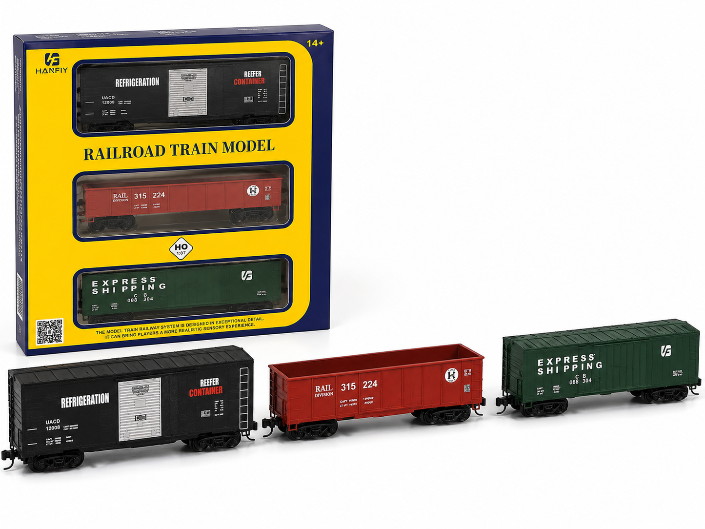 HANFIY 95015 HO 1:87 Freight Train Model 3-Car Set | Reefer, Gondola & Box Car