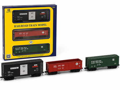 HANFIY 95015 HO 1:87 Freight Train Model 3-Car Set | Reefer, Gondola & Box Car