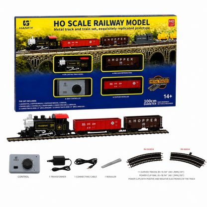 HANFIY 66100a HO 1:87 Scale Electric Railway Train Set with Metal Track & Controller