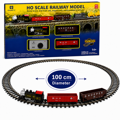 HANFIY 66100a HO 1:87 Scale Electric Railway Train Set with Metal Track & Controller