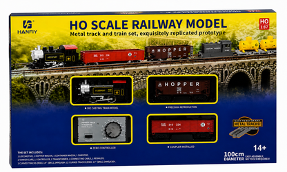 HANFIY 66100a HO 1:87 Scale Electric Railway Train Set with Metal Track & Controller