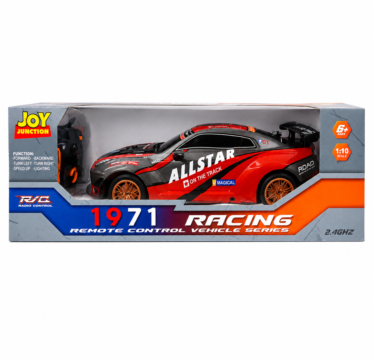 Joy Junction 1:10 Scale RC Racing Car 1971 Series (Red) | 2.4GHz Remote Control Sports Car with LED Lights, High-Speed Racing, Forward/Reverse, Left & Right Steering, Speed Boost | Rechargeable Toy Car for Kids Ages
