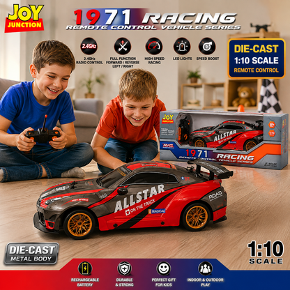 Joy Junction 1:10 Scale RC Racing Car 1971 Series (Red) | 2.4GHz Remote Control Sports Car with LED Lights, High-Speed Racing, Forward/Reverse, Left & Right Steering, Speed Boost | Rechargeable Toy Car for Kids Ages