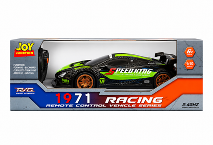 Joy Junction 1:10 Scale RC Racing Sports Car (Green) | 2.4GHz Remote Control 1971 Racing Vehicle Series with LED Light, High-Speed RC Car, Forward & Reverse, Left & Right Steering, Speed Boost, Remote Control Toy for Kids