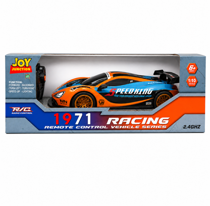 Joy Junction 1:10 Scale RC Racing Sports Car (Orange/Blue) | 2.4GHz Remote Control 1971 Racing Vehicle Series with LED Lights, High-Speed Rechargeable RC Car, Forward & Reverse, Left & Right Steering, Speed Boost, Remote Control Toy for Kids Ages