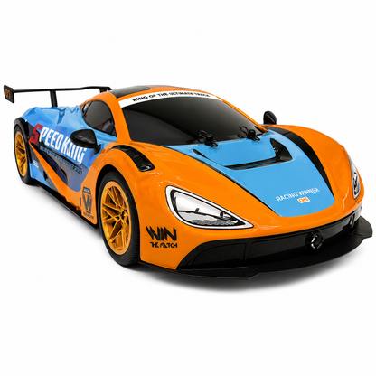 Joy Junction 1:10 Scale RC Racing Sports Car (Orange/Blue) | 2.4GHz Remote Control 1971 Racing Vehicle Series with LED Lights, High-Speed Rechargeable RC Car, Forward & Reverse, Left & Right Steering, Speed Boost, Remote Control Toy for Kids Ages