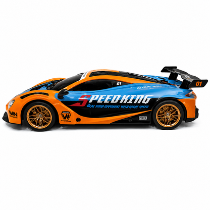Joy Junction 1:10 Scale RC Racing Sports Car (Orange/Blue) | 2.4GHz Remote Control 1971 Racing Vehicle Series with LED Lights, High-Speed Rechargeable RC Car, Forward & Reverse, Left & Right Steering, Speed Boost, Remote Control Toy for Kids Ages