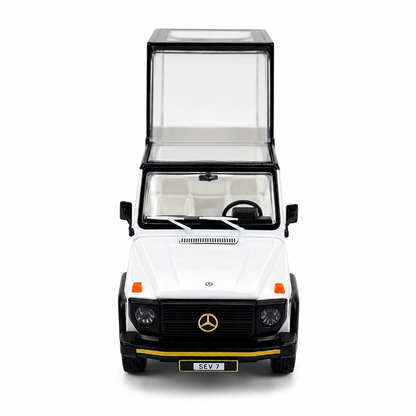 W461 Pope Edition 1:64 Scale Premium Diecast Mercedes-Benz G-Class Popemobile Model Car | Highly Detailed Collectible Miniature Display Vehicle with Transparent Display Cabin, Gold Accent Wheels, Luxury Collector Gift Box & Showcase Packaging