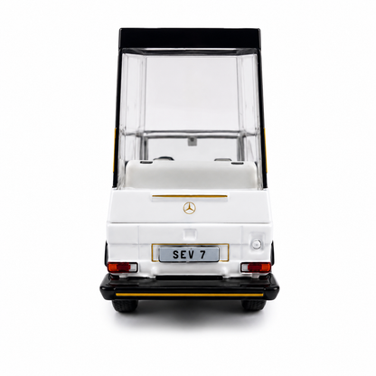 W461 Pope Edition 1:64 Scale Premium Diecast Mercedes-Benz G-Class Popemobile Model Car | Highly Detailed Collectible Miniature Display Vehicle with Transparent Display Cabin, Gold Accent Wheels, Luxury Collector Gift Box & Showcase Packaging