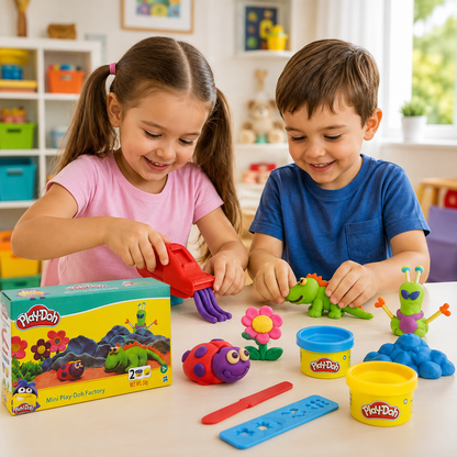 Play-Doh Mini Play-Doh Factory Playset by Hasbro | Creative Modeling Dough Kit with 2 Play-Doh Cans (50g Total), Dough Extruder, Shape Cutter & Sculpting Tools | Arts & Crafts Toy for Kids