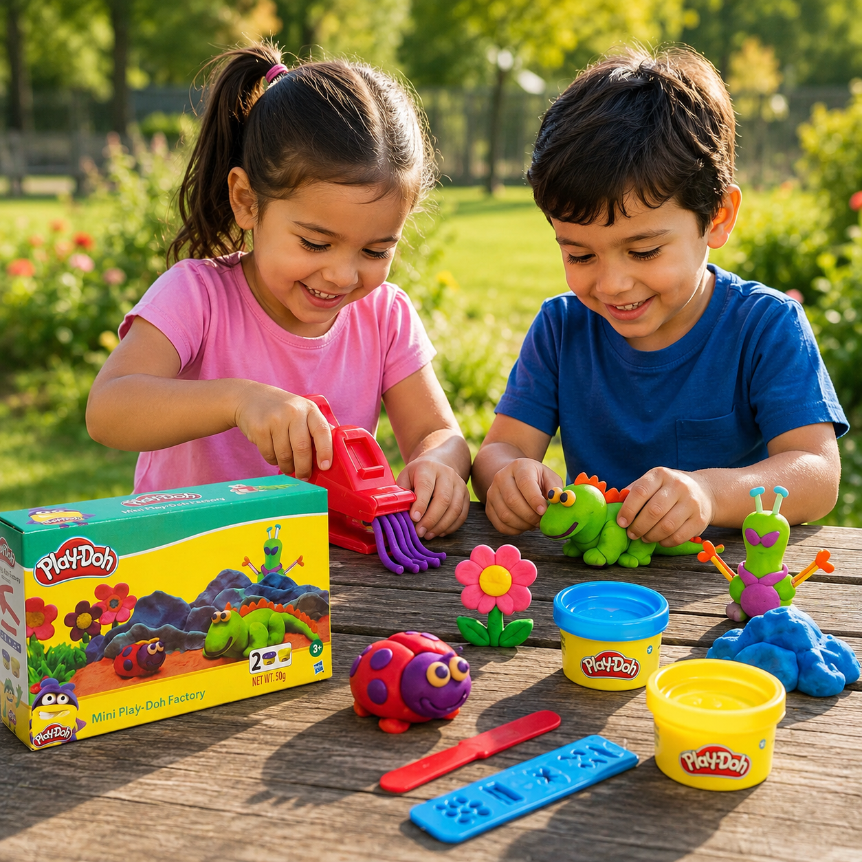 Play-Doh Mini Play-Doh Factory Playset by Hasbro | Creative Modeling Dough Kit with 2 Play-Doh Cans (50g Total), Dough Extruder, Shape Cutter & Sculpting Tools | Arts & Crafts Toy for Kids