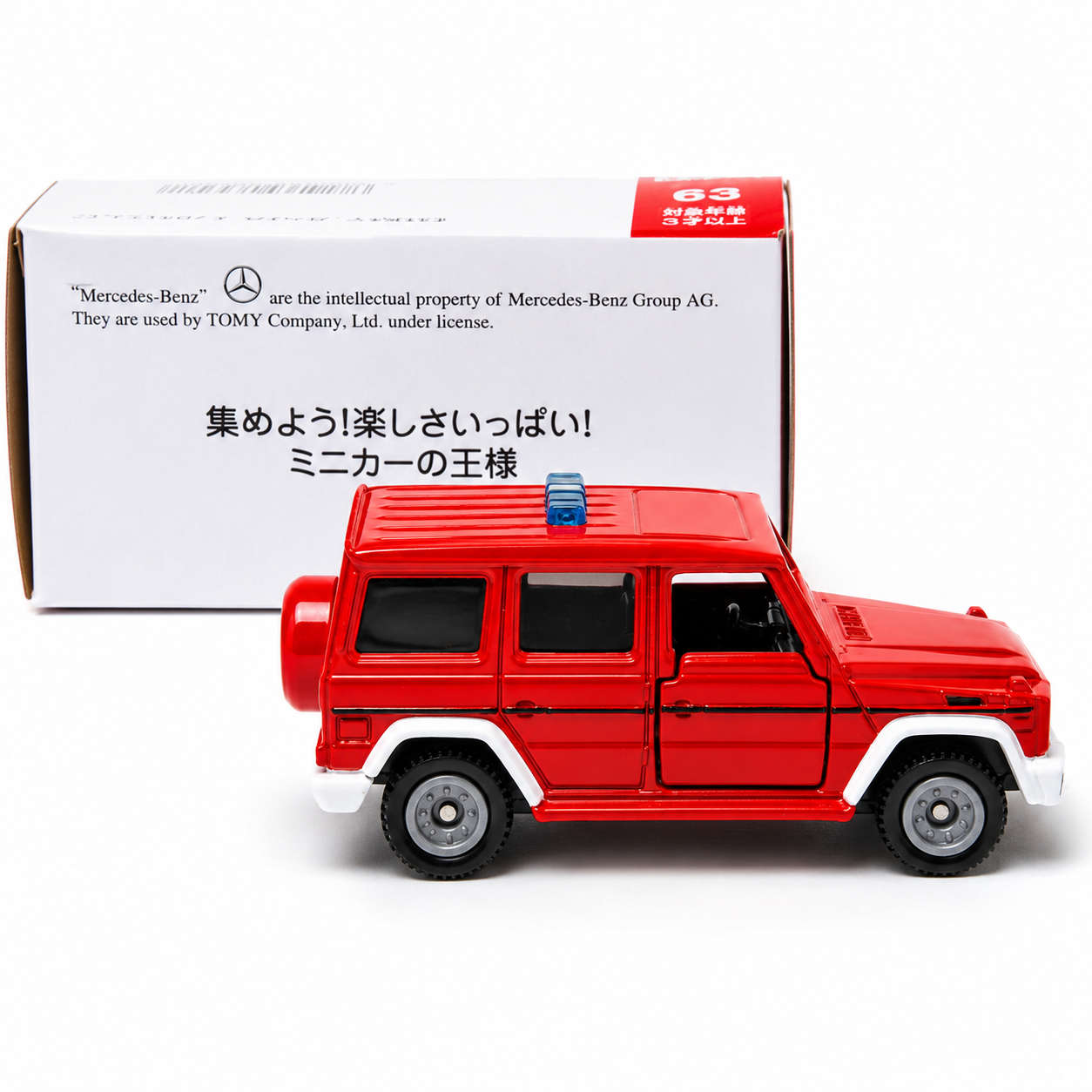 Takara Tomy Tomica No. 63 Mercedes-Benz G-Class Fire Command Vehicle 1:62 Scale Die-Cast Model Car | Premium Metal Collectible Emergency Rescue SUV with Detailed Exterior, Free-Rolling Wheels & Collector Box | Red