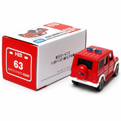Takara Tomy Tomica No. 63 Mercedes-Benz G-Class Fire Command Vehicle 1:62 Scale Die-Cast Model Car | Premium Metal Collectible Emergency Rescue SUV with Detailed Exterior, Free-Rolling Wheels & Collector Box | Red