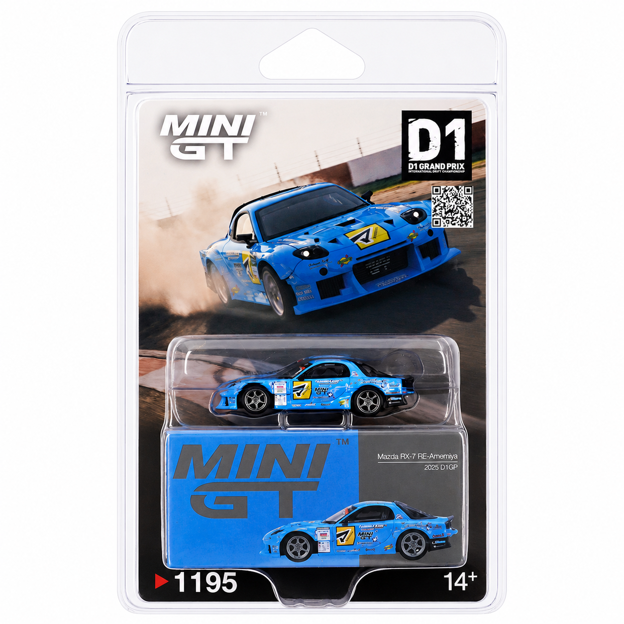 MINI GT 1:64 (Blister Pack) Mazda RX-7 RE-Amemiya 2025 D1GP Diecast Model Car | D1 Grand Prix Collectible | #1195