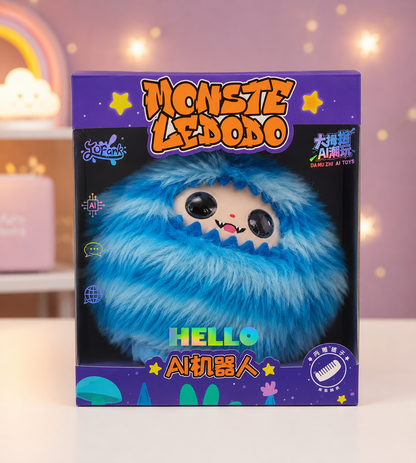 Monster Ledodo AI Interactive Plush Toy with LED Eyes | Smart AI Companion | App-Controlled Talking Plush | 9-Inch Soft Plush Robot | Intelligent Voice Interaction | Blue Monster