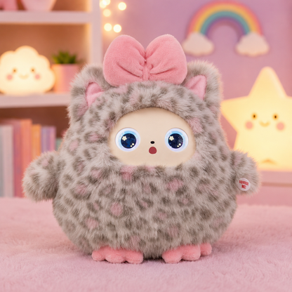 AI Interactive Plush Toy with LED Eyes | Smart AI Talking Plush Companion | App-Controlled Intelligent Plush Robot | Soft Rechargeable Interactive Toy | Leopard Grey | 10 Inch
