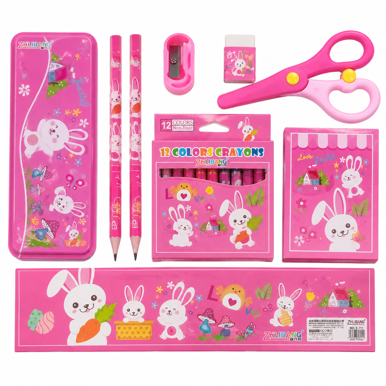 Kids Stationery Gift Set with Drawing Book, Pencil Case, Crayons, Scissors & Writing Supplies | School Essentials Kit for Boys & Girls | Portable PVC Carry Bag | Animal Theme