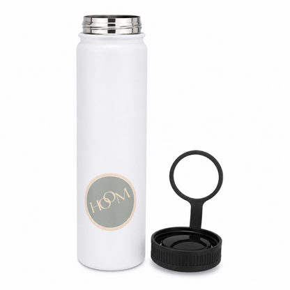 HOOM Vacuum Insulated Stainless Steel Sports Sipper Water Bottle 750ml | Double Wall Flask | Powder Coated Hammer Finish | Flip-Top Leakproof Cap | Hot & Cold Water Bottle for Office, Gym, Travel & Outdoor | White