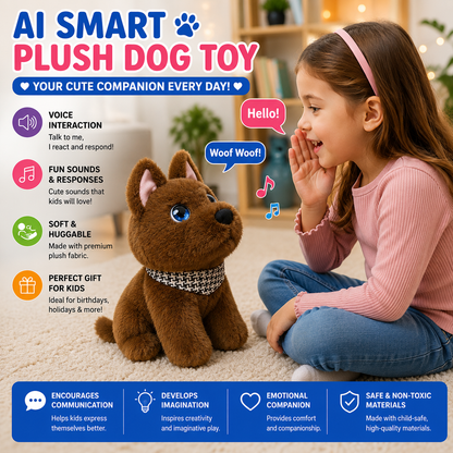 Breatoi! AI Smart Interactive Plush Dog Toy with Voice Interaction, Soft Stuffed Puppy Companion, Talking & Sound Responsive Plush Animal for Kids | Gift for Boys & Girls 3+ Years - Brown