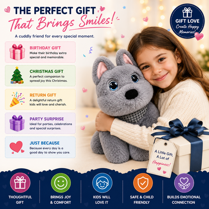 Breatoi! AI Smart Interactive Plush Dog Toy with Voice Interaction, Soft Stuffed Puppy Companion, Talking & Sound Responsive Plush Animal for Kids | Gift for Boys & Girls 3+ Years - Grey