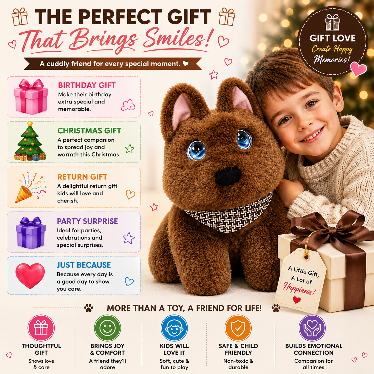 Breatoi! AI Smart Interactive Plush Dog Toy with Voice Interaction, Soft Stuffed Puppy Companion, Talking & Sound Responsive Plush Animal for Kids | Gift for Boys & Girls 3+ Years - Brown