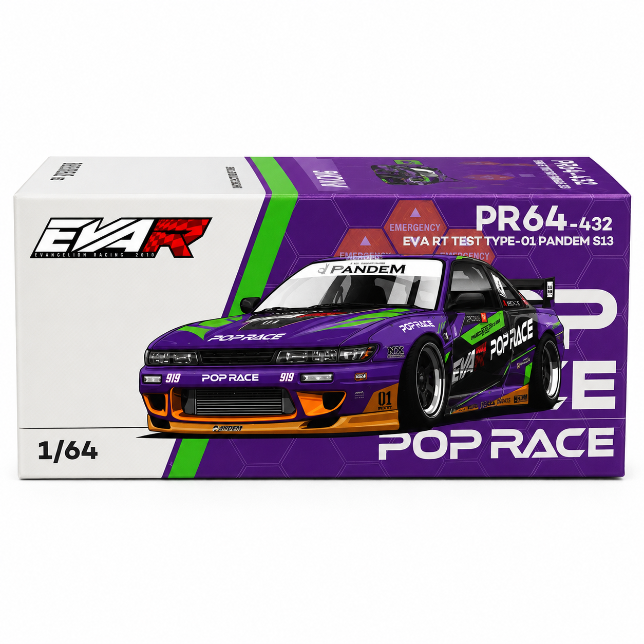 POP RACE 1:64 EVA RT Test Type-01 Pandem S13 PR64-432 | Evangelion Racing Diecast Model Car (BGX)